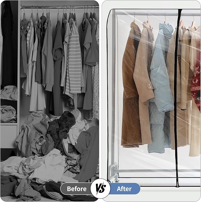 Clear Garment Rack Cover 59" L x 20" W x 60" H, Clothes Rack Cover with Reinforced Double Zippers, Waterproof PEVA Dustproof Protection – Cover Only, Rack Not Included