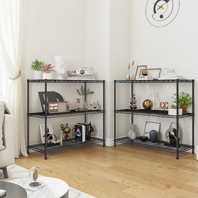 DurayLoly 35.6" W Storage Shelves, 3 Tier Adjustable Metal Shelving Unit Heavy Duty Steel Wire Rack for Kitchen,Laundry,Pantry,Office,Garage, Closet,Black(35.6" Wx14 Dx35.6 H)