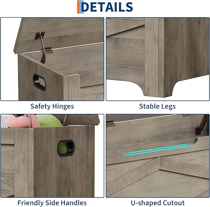 GarveeHome 39.4 in Storage Chest, Wooden Storage Bench with Safety Hinges, Easy Assembly, Large Shoe Bench for Entryway, Living Room, Bedroom
