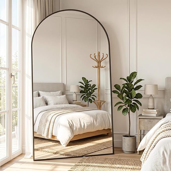 MISSDAY Large Arched Full Length Mirror, 81"x41" Oversized Full Body Mirror with Stand, Floor Mirror Long Free Standing, Leaning or Hanging, Frame Wall-Mounted Mirrors Wall Mirrors for Bedroom, Black