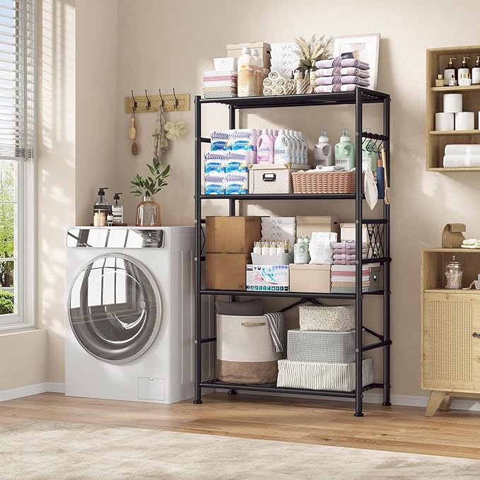 Wire Shelving Storage Rack with Hooks,Metal Shelving Units Shelf Organizer,Wobble-Free Garage Shelving with Adjustable Leveling Feet for Kitchen Pantry Laundry Bathroom Closet Dorm,12"D x 30"W x 60"H