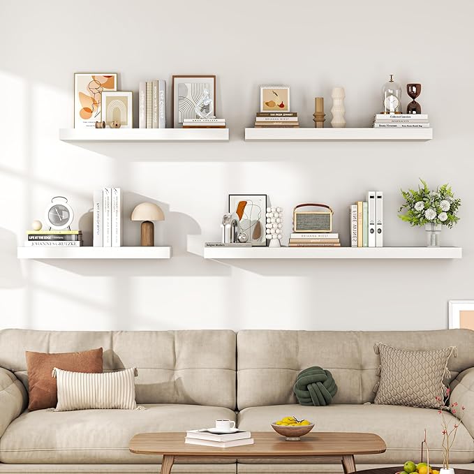 Dreamland 40" Floating Shelves for Wall, 12" Deep Thicker White Floating Shelves, Wall-Mounted Shelves for Bedroom, Living Room, Kitchen, Bathroom - Set of 2