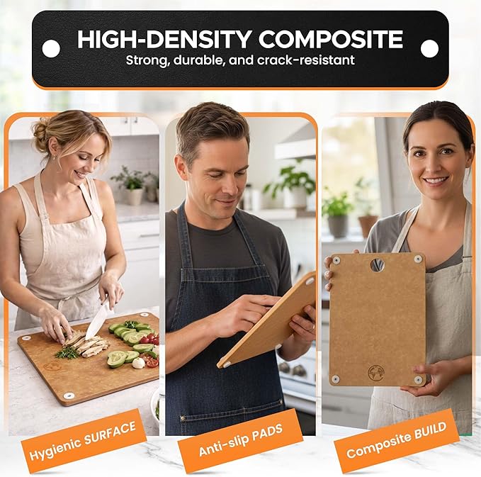 Earth's Dreams Composite Wood Cutting Board Set of 3 – Dishwasher Safe, Non-Toxic Cutting Boards for Kitchen – Large, Medium & Small Non-Slip Wood Charcuterie & Chopping Boards (Tan)