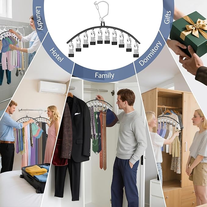 3 Pack Skirt Pants Hangers with Clips, Legging Organizer for Closet Hanging with 10 Cilps Holds 30 Leggings/Shorts/Jeans/Skirts Pants Hangers Space Saving Closet Organizers and Storage, Grey
