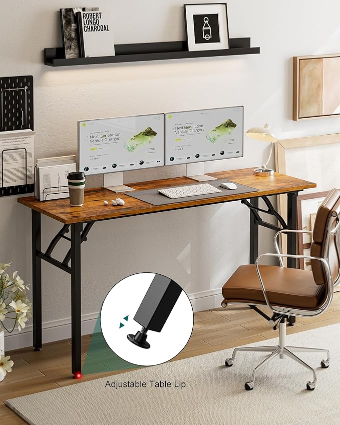 Frylr Small Folding Computer Desk โ Portable 55.1 Inch Foldable Laptop Table, Collapsible and Compact for Easy and Fast Setup, Lightweight for Small Spaces, Home Craft and Study Use, Rustic Brown