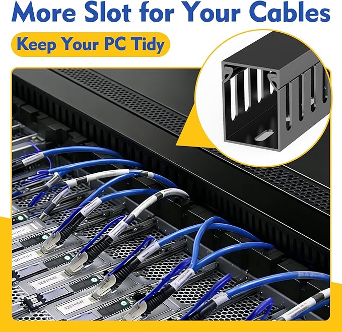 Open Slot Wiring Raceway Cable Duct, 123in Cable Management Channel Cord Track,Desk Wire Channel, Under Desk Cable Management to Hide Cables, Wires for Computers (Black, 1.18" Hx1.57"W, 15.4''L(8 Pc))