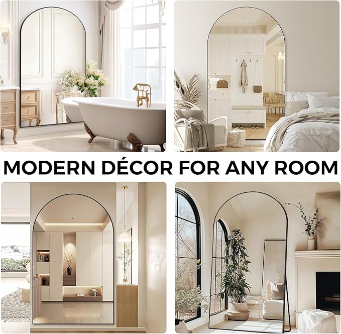 Oversized Full Length Mirror 72x44 Inch - Wall Mounted or Standing Floor Mirror with Aluminum Alloy Frame, Shatterproof Tempered Glass - Modern Mirror for Bedroom, Living Room, Closet, Black