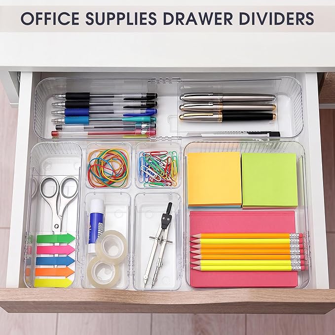 Aneco 20 Pieces Extendable Clear Drawer Organizer Adjustable Vanity Storage Box 4-Size Desk Drawer Divider Acrylic Storage Bins for Makeup, Cosmetic, Jewelries, Bedroom Kitchen Utensils Gadgets