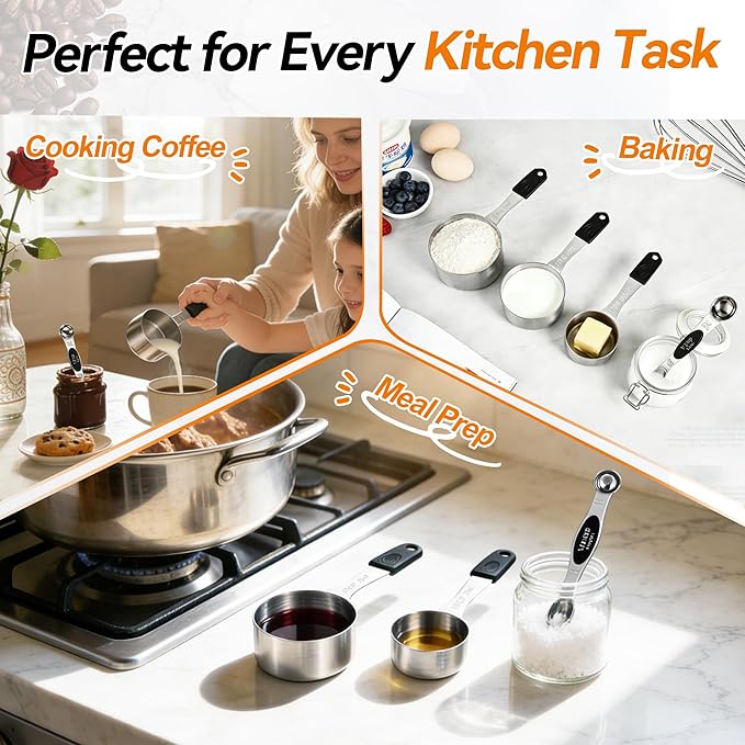Measuring Cups and Spoons Set – 5 Nesting Magnetic Measuring Cups, 8 Double-Sided Magnetic Measuring Spoons with Leveler, 13-Piece Stainless Steel Kitchen Measuring Set for Baking & Cooking
