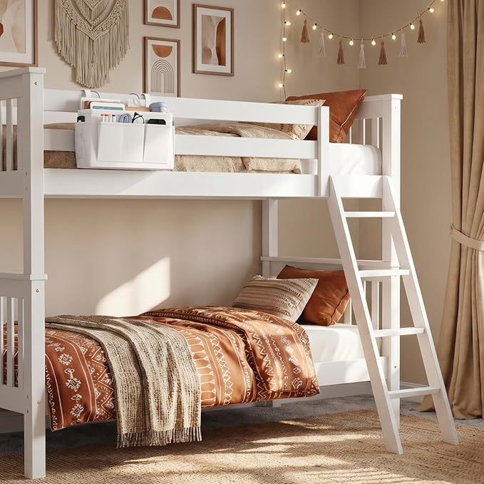 Lifewit Bedside Caddy Storage Organizer, Hanging Storage Bag with Fixed Straps, Book Remotes Holder for Home, College, Dorm, Bunk, Hospital, Crib Bed Rails, White