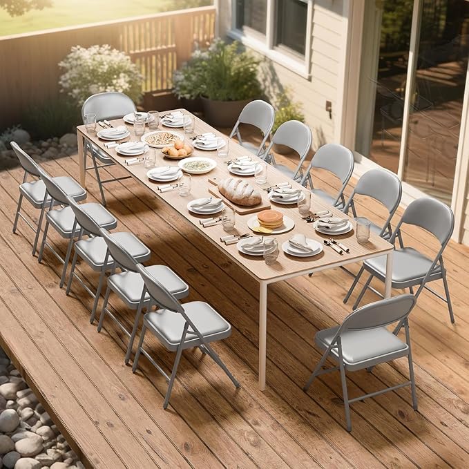 Grey Folding Chairs 10 Pack, 350LBS Heavy-Duty Steel Frame Padded Foldable Chairs for Indoor Outdoor Wedding Party Dining Events