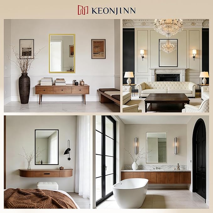 Keonjinn 42" x 36" Brushed Nickel Bathroom Vanity Mirror, Large Silver Bathroom Mirrors for Wall, Wide Metal Frame, HD Tempered Glass, Shatterproof, Rectangle Wall-Mounted Mirrors for Over Sink