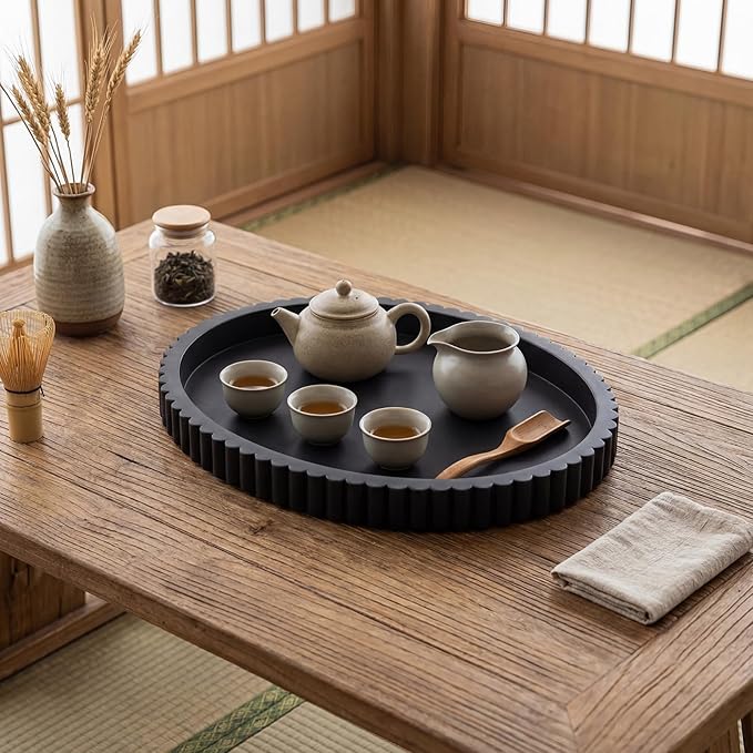 Yalikop Oval Concrete Decorative Tray for Coffee Table Decoration 15" Modern Black Table Centerpieces Decorative Ottoman Tray for Serve Home Decoration Accent Bandejas Decorativas Gift