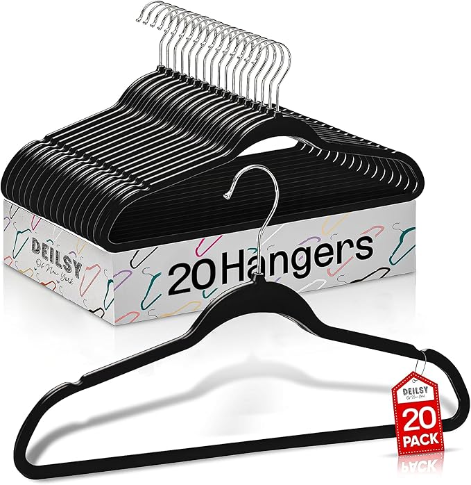 DEILSYโข Clothes Hangers Plastic Hangers - Durable Non-Velvet Plastic Hangers - Slim Hangers, Classic Shirt and Pant Hangers Black Plastic Hangers for Everyday Use Plastic Hangers 20 Pack