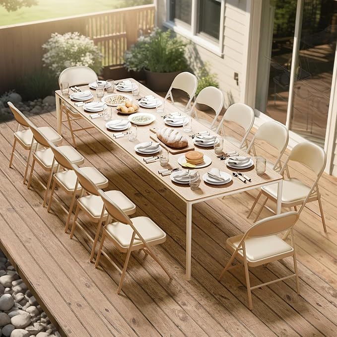 Black Folding Chairs 10 Pack, 350LBS Heavy-Duty Steel Frame Padded Foldable Chairs for Indoor Outdoor Wedding Party Dining Events (Khaki, 10Pcs)