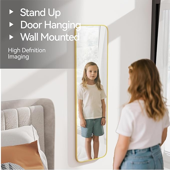 SCWF-GZ 47x14 Mirror Rectangle Full Body Length Door Hanging Wall Mounted Aluminum Alloy Metal Frame Dressing Make-up Mirrors for Entryway Bedroom Bathroom Living Room 47 14 inch Gold