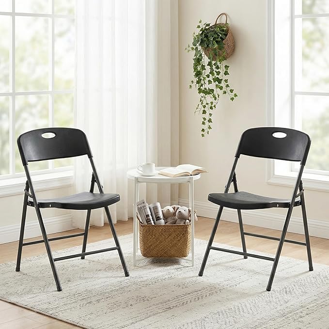 DUMOS 4 Pack Folding Chairs Heavy Duty - Plastic Stackable Portable Dining Chairs Set, Wedding, Party, Patio, Garden, for Indoor Outdoor, for Home and Office, Conference, Black
