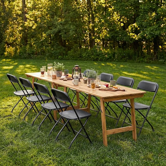 DUMOS Folding Chairs Sets of 4, 330lbs Plastic Stackable Portable Patio Dining Sets, Fold Up for Indoor Outdoor, Camping, Garden, Party, Meeting, Weeding, Black