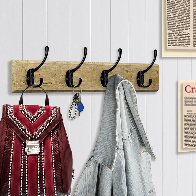 IBosins 10 Pack Dual Coat Hooks Wall Mounted with 40 Screws Retro Double Hooks Utility Black No Rust Hooks for Coat, Scarf, Bag, Towel, Key, Cap, Cup, Hat (Black)