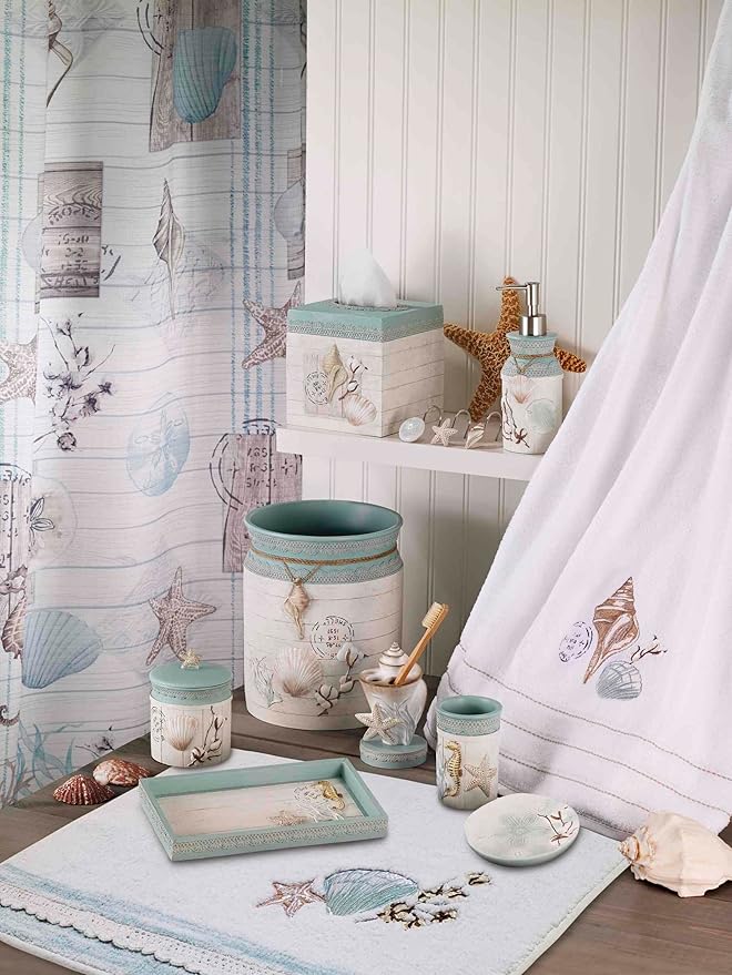Avanti Linens - Tissue Box Cover, Countertop Accessories, Farmhouse Chic Home Decor (Farmhouse Shell Collection)