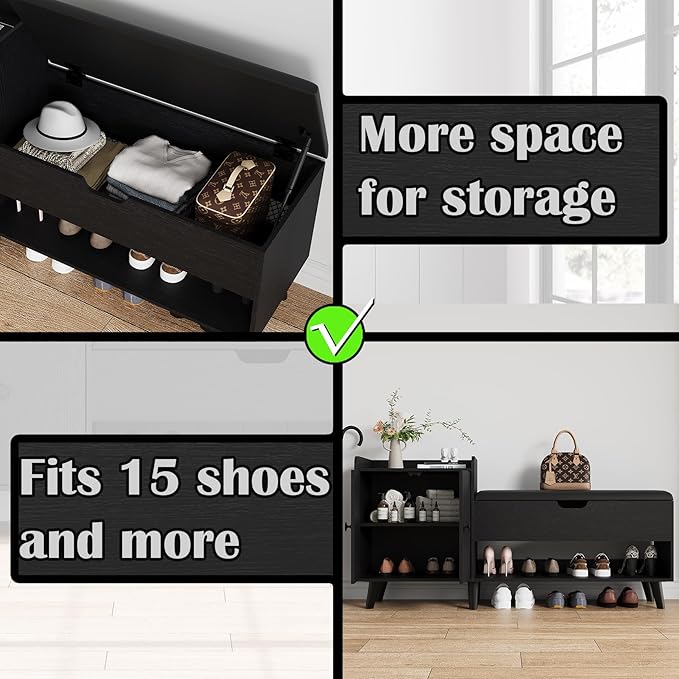 ZOPEND 50" Entryway Shoe Bench with Hidden Storage,Shoe Organizer Storage Bench with Shelf and Cabinet Entryway Bench for Bedroom Living Room and Hallway