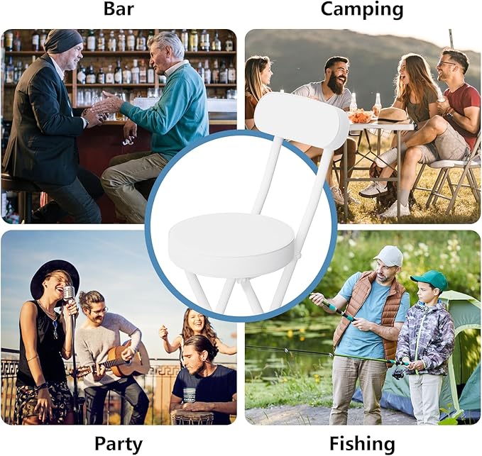 Folding Stool,Cushioned Padded Folding Bar Stool,24inch White Height Heavy Duty Portable Chair Stool with 300lbs Capacity for Kitchen Living Room Garden Camping Fishing