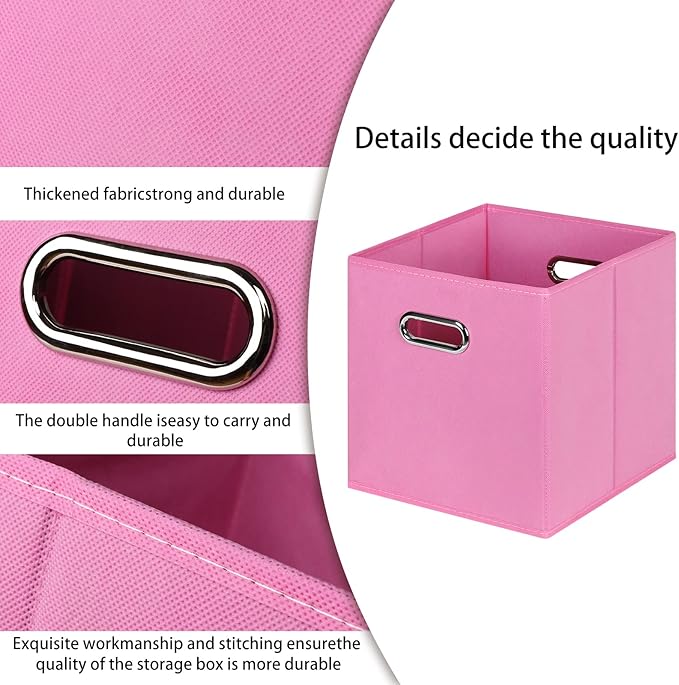 STOREONE Fabric Storage Bins Cubes Baskets Containers-(11X11X11) with Dual Handles for Shelf Closet, Nursery Home , Bedroom Organizers, Foldable Set of 3 (Pink)