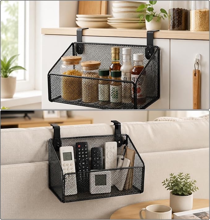 Zubebe 2 Pcs Bedside Caddy Shelf for Bunk Bed Hanging Storage Basket with 10 Pairs Hooks Black Metal Organizer for Office Cubical Walls College Dorm Hospital Bed,Book,Phones,Drinks,Plant