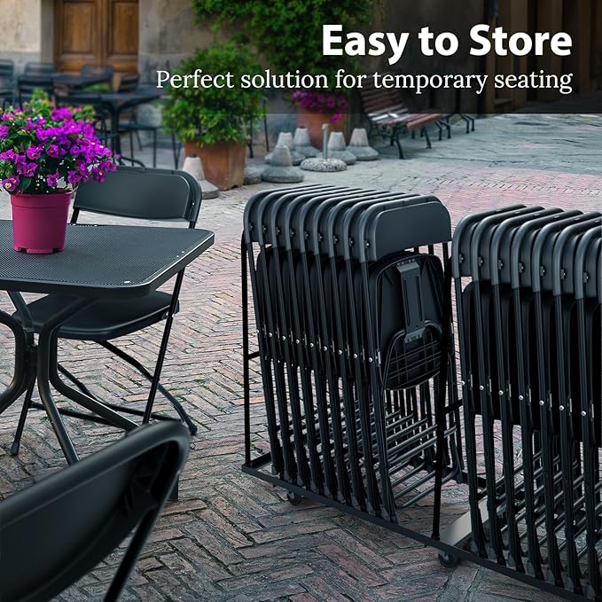 Our Modern Space 10 Pack Foldable Plastic Chair | Folding & Stackable | 350 lbs Capacity Steel Frame Seats for Indoor Outdoor | Commercial Use Events Wedding Party Bulk Picnic Kitchen Dining - Black