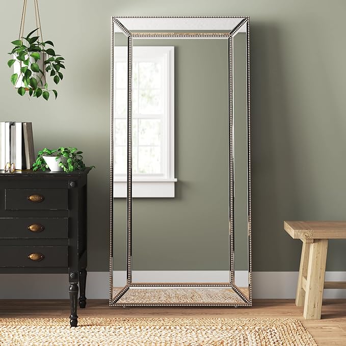 Howard Elliott Titus Silver Oversized Full Length Mirror with Stand, Large Free Standing or Leaning Wall Mirror, Full Body Floor Mirror with Stand for Bedroom & Living Room, 70 x 30 Inch