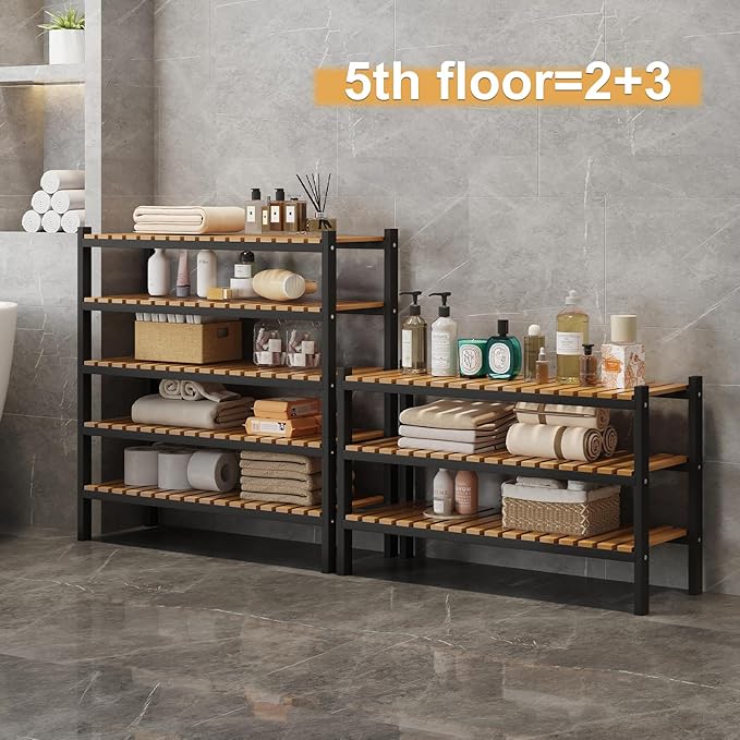 Bamboo Shoe Rack Organizer for Closet and Entryway - Space-Saving Narrow Shoe Stand - Versatile Shoe Holder for Door or Closet Shelf, Garage Bedroom can Freely Stack DIY Small Shoe Racks 2 Tier