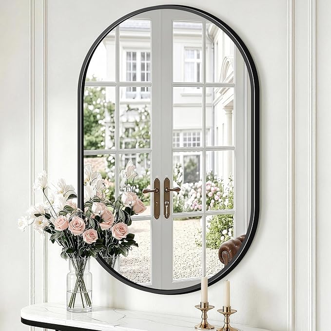TRAHOME Oval Bathroom Mirror, 24"x36" Black Vanity Mirror for Over Sink, Bedroom, Living Room, Entryway, Modern Mounted Metal Frame Wall Mirror