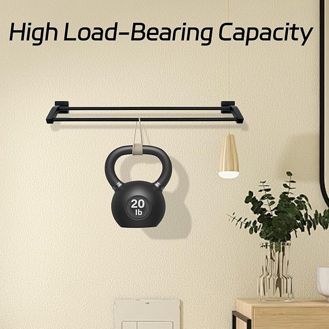 Alise Double Towel Bar, 28 Inch Towel Rack for Bathroom Wall Mounted, SUS304 Stainless Steel Bathroom Towel Holder Joining Process Towel Rail for Bathroom,Matte Black