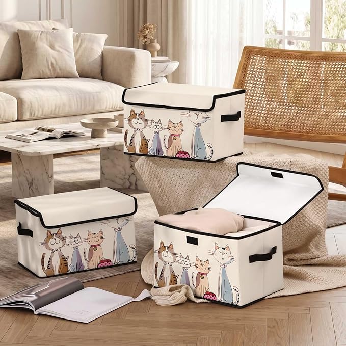 Stackable Storage Bins with Lids,Closet Organizers Fabric Box for Home and Office,Blanket Clothes Organizers,Under Bed Storage Containers 3 Pack