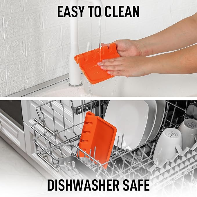 Zulay Kitchen Silicone Utensil Rest with Drip Pad for Multiple Utensils - BPA-Free, Heat-Resistant Spoon Rest & Spoon Holder for Stove Top - Kitchen Utensil Holder for Ladles & Tongs - Orange