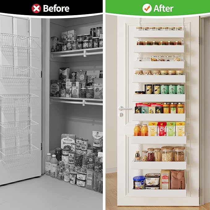 Over The Door Pantry Organizer, 9-Tier Metal Pantry Organization and Storage, Hanging Door Spice Rack Shelves, Home & Kitchen Organization, Laundry & Bathroom Essentials, White