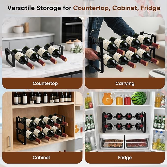 Wine Rack for Countertop – Stackable Freestanding Bottle Organizer for Kitchen, Pantry, Bar Cabinet & Small Spaces – Compact Metal Shelf & Modular Storage Stand (1-Tier)
