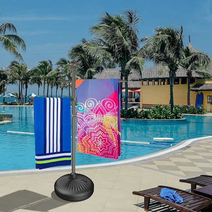 Pool Towel Rack Outdoor, 59" Aluminum Towel Holder with Wide Stable Base,6 Adjustable Bars, Pool Furniture,Rustproof Towel Drying Rack for Pool, Patio, Hot Tub,& Spa – Gray