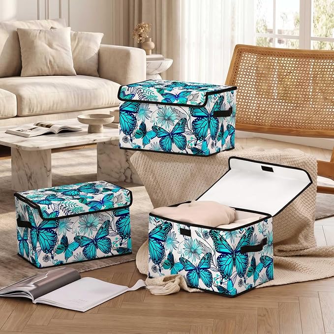 Stackable Storage Bins with Lids,Closet Organizers Fabric Box for Home and Office,Blanket Clothes Organizers,Under Bed Storage Containers 3 Pack
