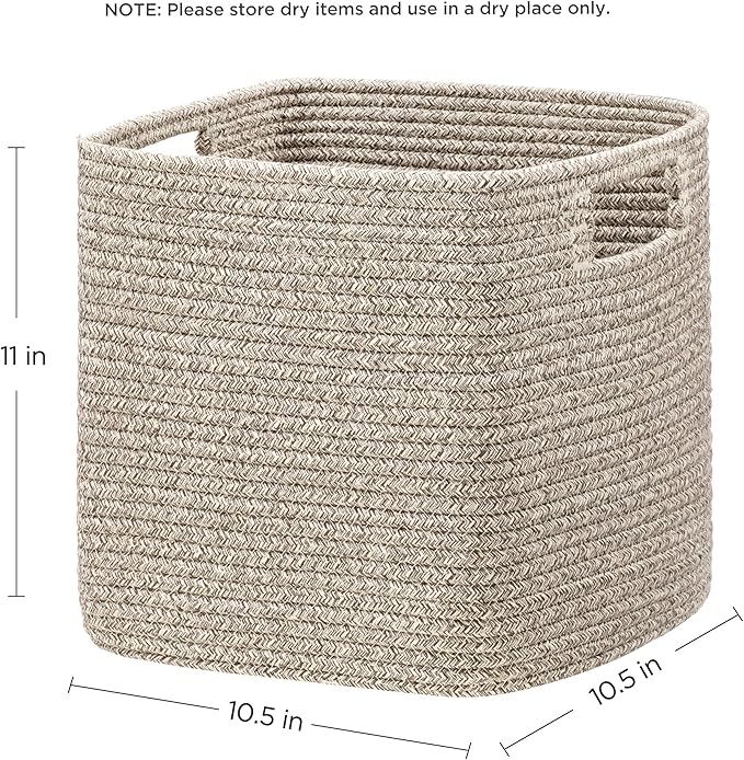 UBBCARE Storage Cubes 11 Inch, Cotton Rope Woven Baskets for Organizing, Cube Storage Bin for Baby Nursery, 2-Pack Square Toy Storage Baskets for Shleves Organizer, Closet, Kidsroom, All Browm