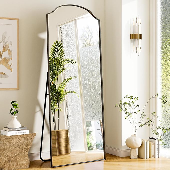 Arched Full Length Mirror Full Body Mirrors with Unique Scalloped Corner Design 24 x 65 Inch Wall Mirror Full Length for Bedroom Living Room Black