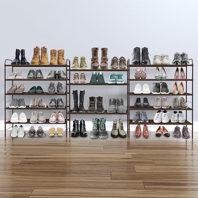 Simple Houseware 5-Tier Shoe Rack Storage Organizer, Bronze | 600D polyester light studry shoe organizer