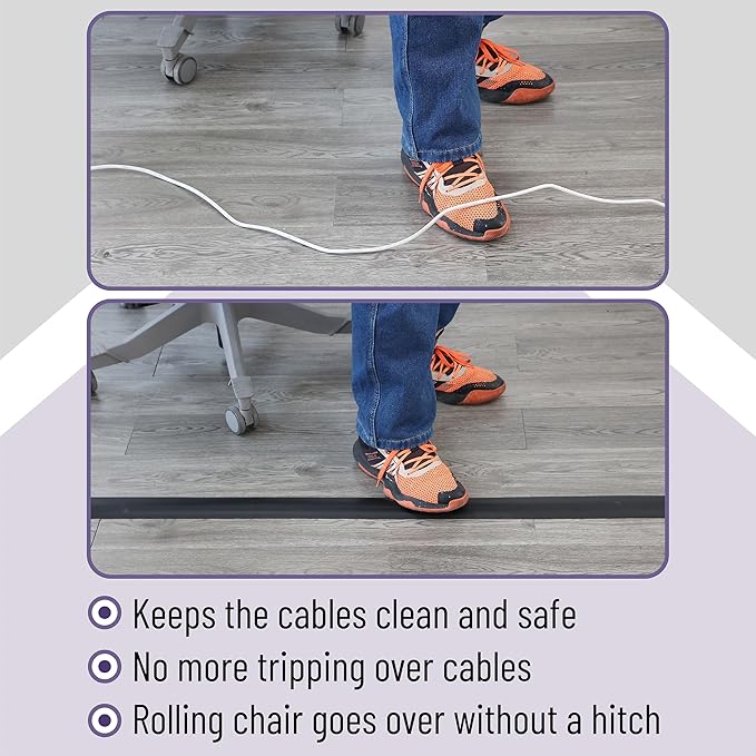 Bates- Floor Cord Cover, 12ft, Cable Cavity 0.6" (W) x 0.31" (H), Heavy Duty Wire Protector, PVC Extension Cords Hider, Protect Cords, Prevent Cable Trips, Cord Hider for Office, Home, Outdoor