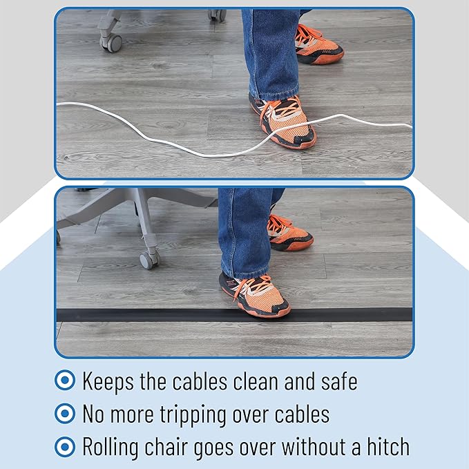 Bates- Floor Cord Cover, 4ft, Cable Cavity 0.6" (W) x 0.31" (H), Heavy Duty Wire Protector, PVC Extension Cords Hider, Protect Cords, Prevent Cable Trips, Cord Hider for Office, Home, Outdoor