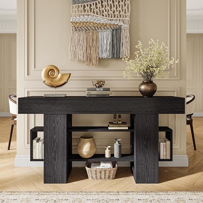 Einhomn 63 Inches Entryway Table, Wooden Console Table with Storage, Narrow Sofa Table Behind Couch, Modern Long Entry Hallway Tables for Entrance, Foyer, Living Room, Black