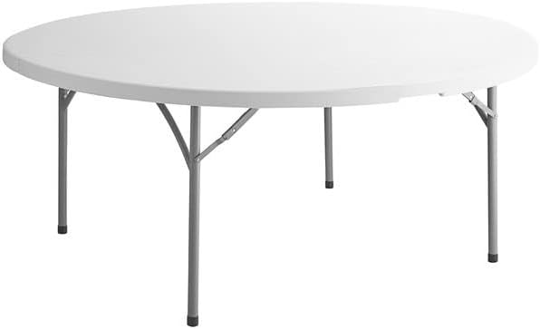 PRO&Family Commercial Round Folding Table, White Top, Powder-Coated Steel Frame, High-Impact Polyethylene Construction, Perfect for Wedding, Party, Shool, Church. (9, 72")
