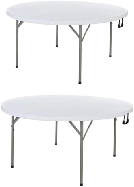 PRO&Family Commercial Round Folding Table, White Top, Powder-Coated Steel Frame, High-Impact Polyethylene Construction, Perfect for Wedding, Party, Shool, Church. (2, 60" Bi-Fold)