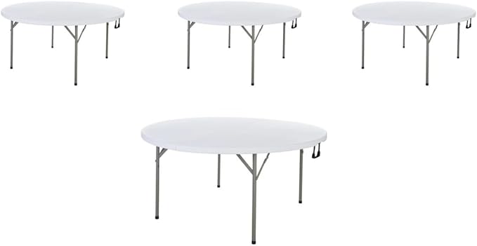 PRO&Family Commercial Round Folding Table, White Top, Powder-Coated Steel Frame, High-Impact Polyethylene Construction, Perfect for Wedding, Party, Shool, Church. (4, 60" Bi-Fold)