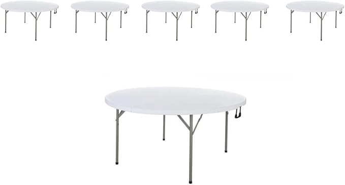 PRO&Family Commercial Round Folding Table, White Top, Powder-Coated Steel Frame, High-Impact Polyethylene Construction, Perfect for Wedding, Party, Shool, Church. (6, 72" Bi-Fold)