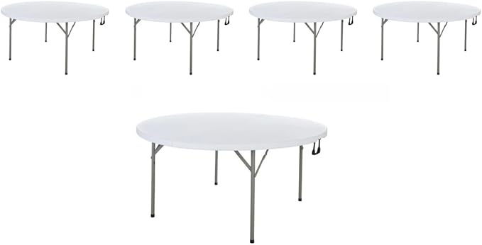 PRO&Family Commercial Round Folding Table, White Top, Powder-Coated Steel Frame, High-Impact Polyethylene Construction, Perfect for Wedding, Party, Shool, Church. (5, 60" Bi-Fold)